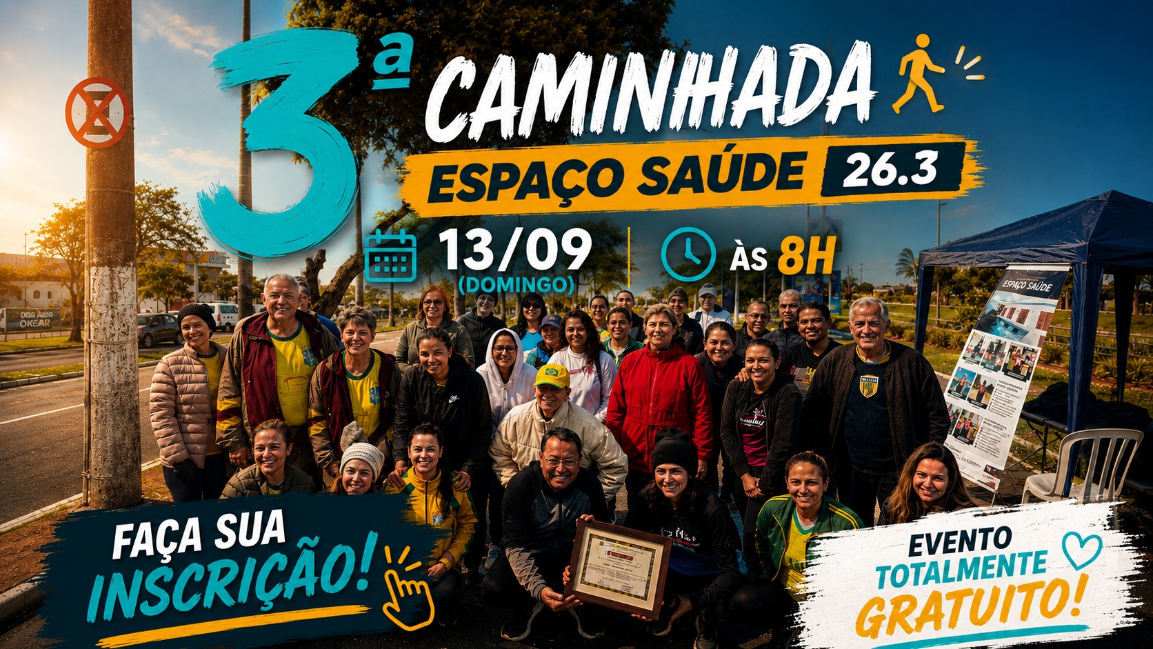 3ª Caminhada Espaço Saúde 26.3 — 13/09, domingo, às 8h. Evento gratuito. Faça sua inscrição.